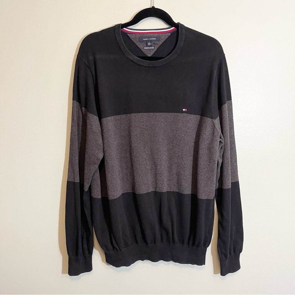 Tommy Hilfiger Men's Gray Color Block Crew Neck Long Sleeve Ribbed Sweater XL